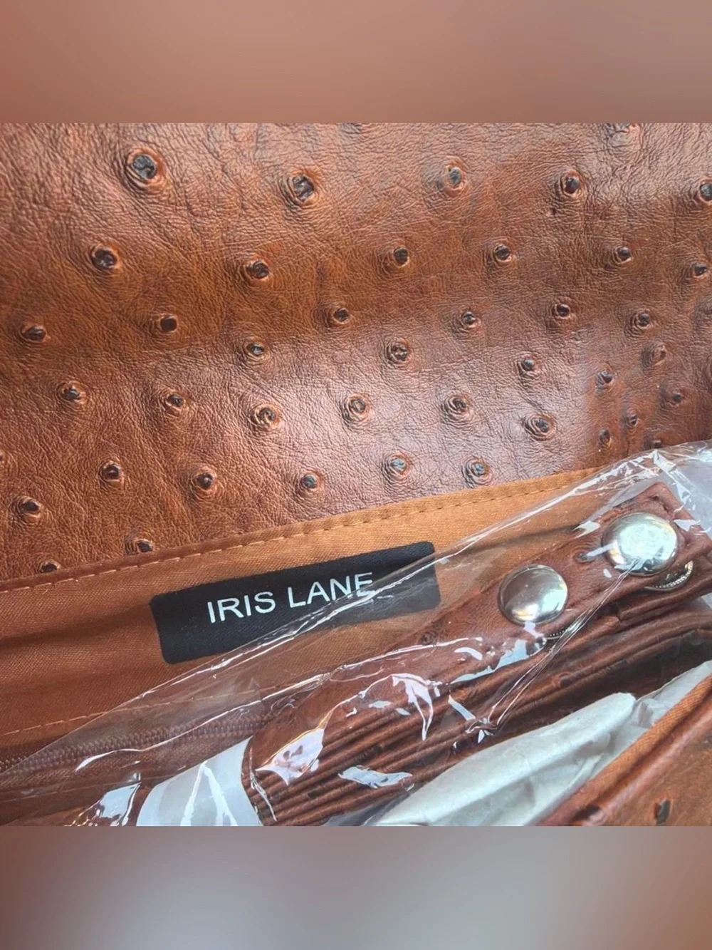 Vintage Iris Lane  Boho Feather Embellished Brown Clutch with Turquoise Accents